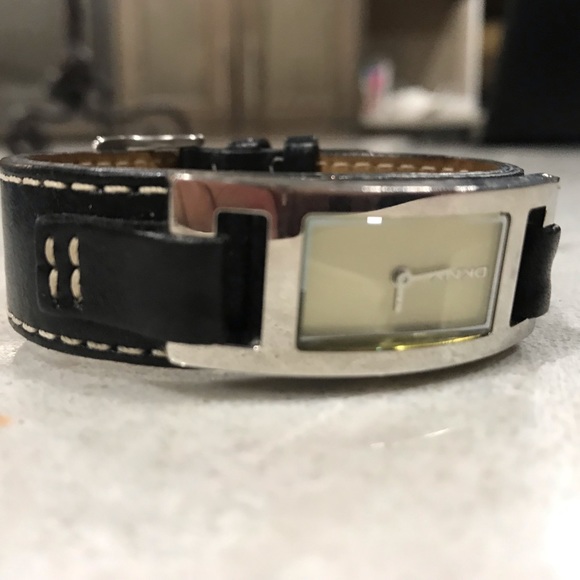 DKNY Black Leather White Stitch Band Watch - Picture 3 of 4